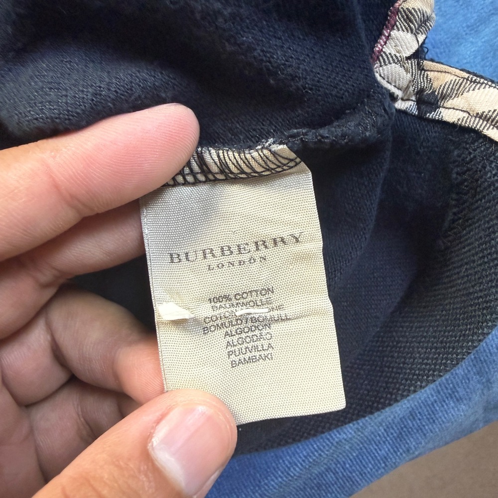 Burberry London Mens Black Pique Polo Shirt Red Knight Logo Nova Check Placket L - Picture 4 of 8